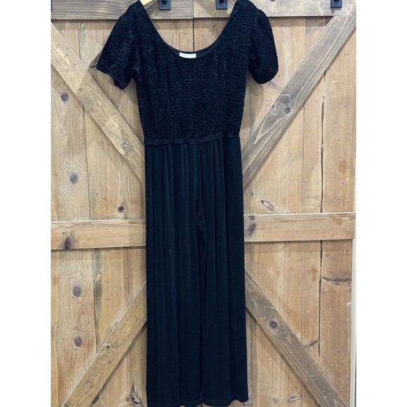 Vintage CACHE Gold Label Black Stretch Wide Leg Jumpsuit 90s Women’s Sz L - Picture 1 of 6